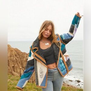 Free People We The Free Leia Denim Patched Moto Jacket